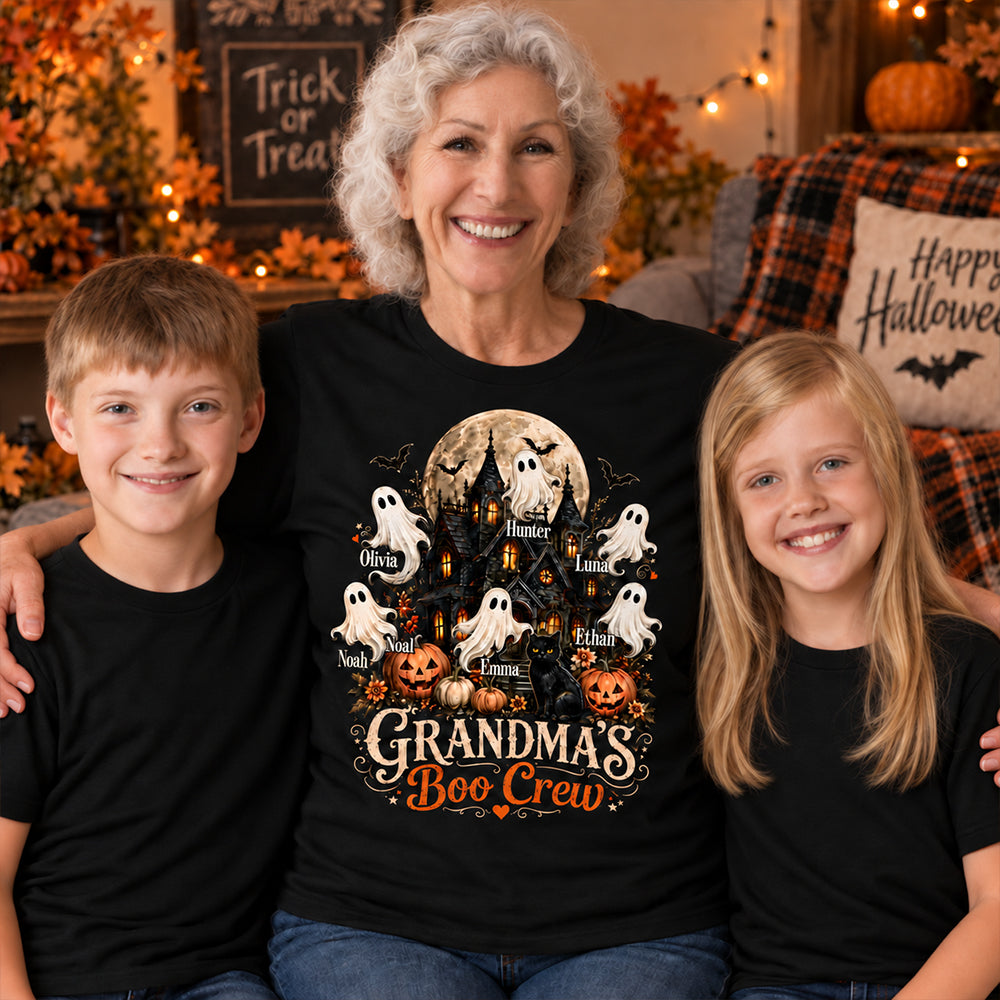 Personalized Grandma’s Boo Crew Halloween Shirt with Names Haunted House Family T-Shirt Halloween Gift for Grandma