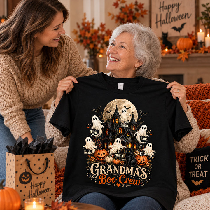 Personalized Grandma’s Boo Crew Halloween Shirt with Names Haunted House Family T-Shirt Halloween Gift for Grandma