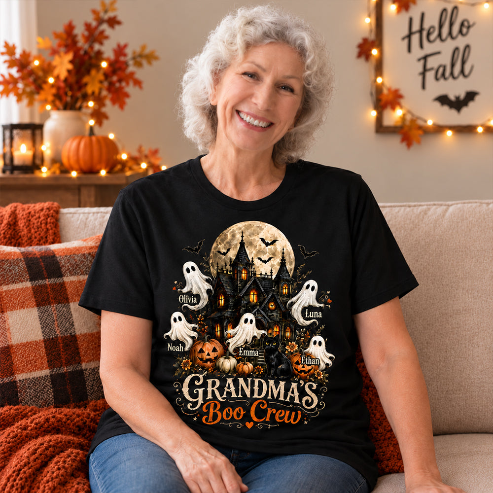 Personalized Grandma’s Boo Crew Halloween Shirt with Names Haunted House Family T-Shirt Halloween Gift for Grandma