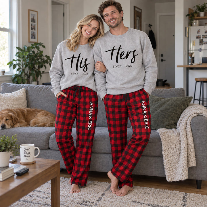 Personalized His and Hers Matching Pajamas Custom Couple Pjs Anniversary Gift for Couples Romantic Matching Sleepwear