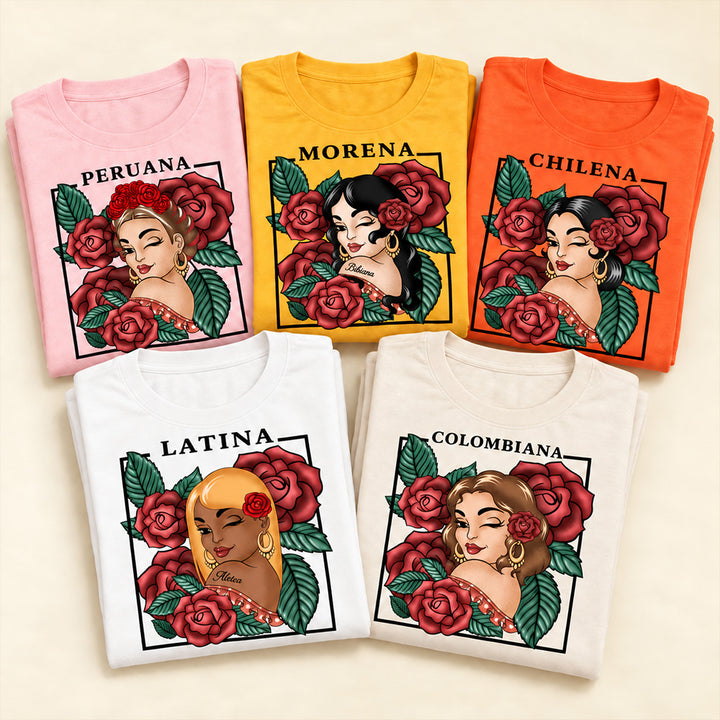 Personalized Hispanic Heritage Woman Shirt with Name Cultural Pride T-Shirt Hispanic Heritage Month Gift for Latina Women Family Friends