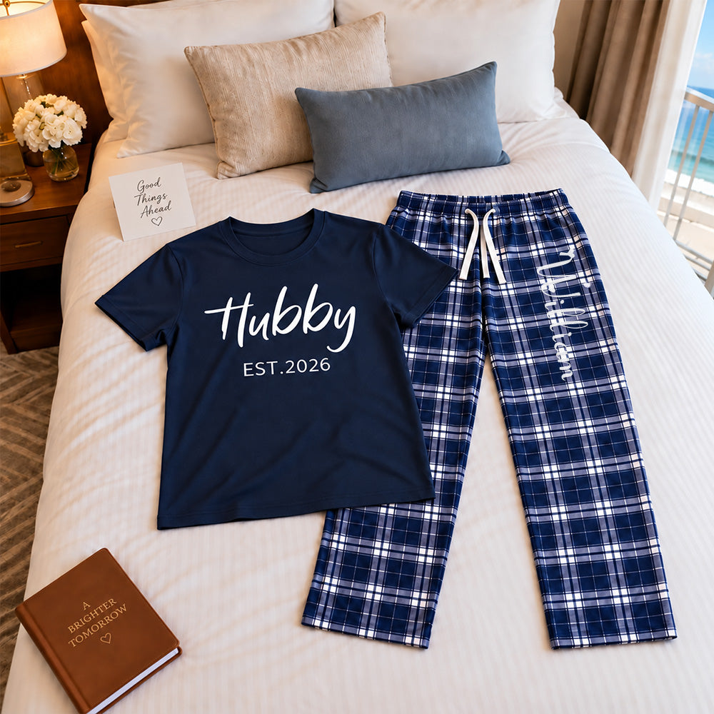 Personalized Hubby Wifey Pajamas Matching Wedding PJs for Newlyweds Honeymoon Gift