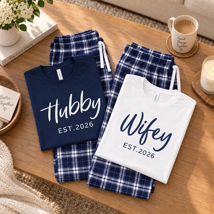 Personalized Hubby and Wifey Pajamas Matching Couples Custom Wedding PJs for Newlyweds and Couples Honeymoon Gift