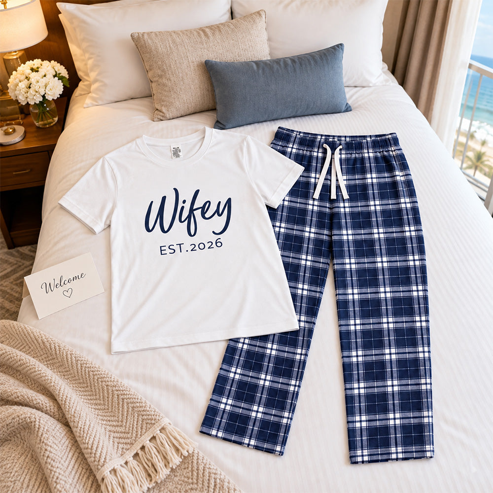 Personalized Hubby and Wifey Pajamas Matching Couples Custom Wedding PJs for Newlyweds and Couples Honeymoon Gift