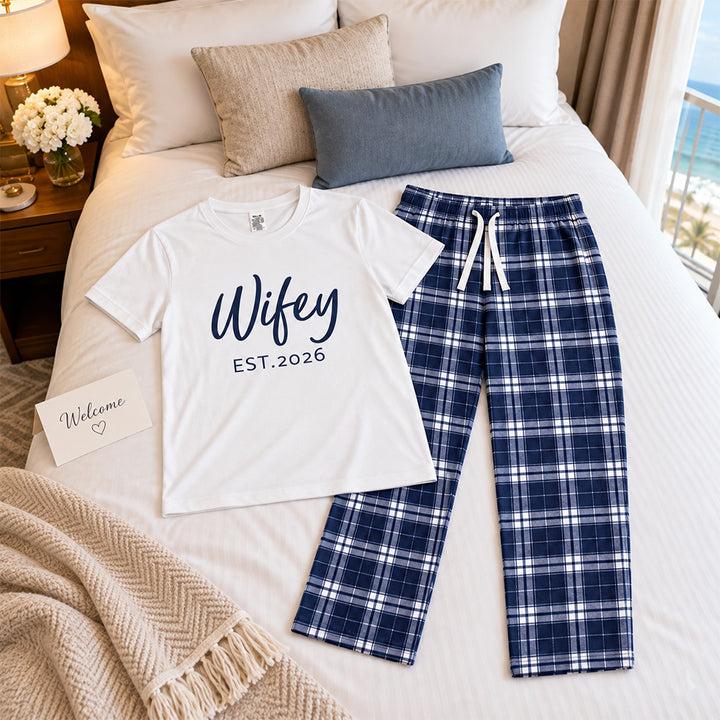 Personalized Hubby and Wifey Pajamas Matching Couples Custom Wedding PJs for Newlyweds and Couples Honeymoon Gift
