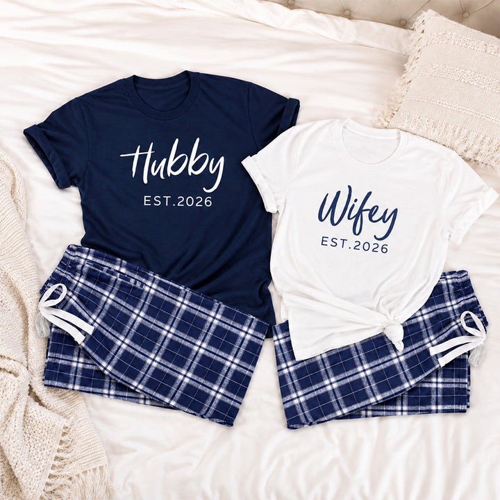 Personalized Hubby and Wifey Pajamas Matching Couples Custom Wedding PJs for Newlyweds and Couples Honeymoon Gift