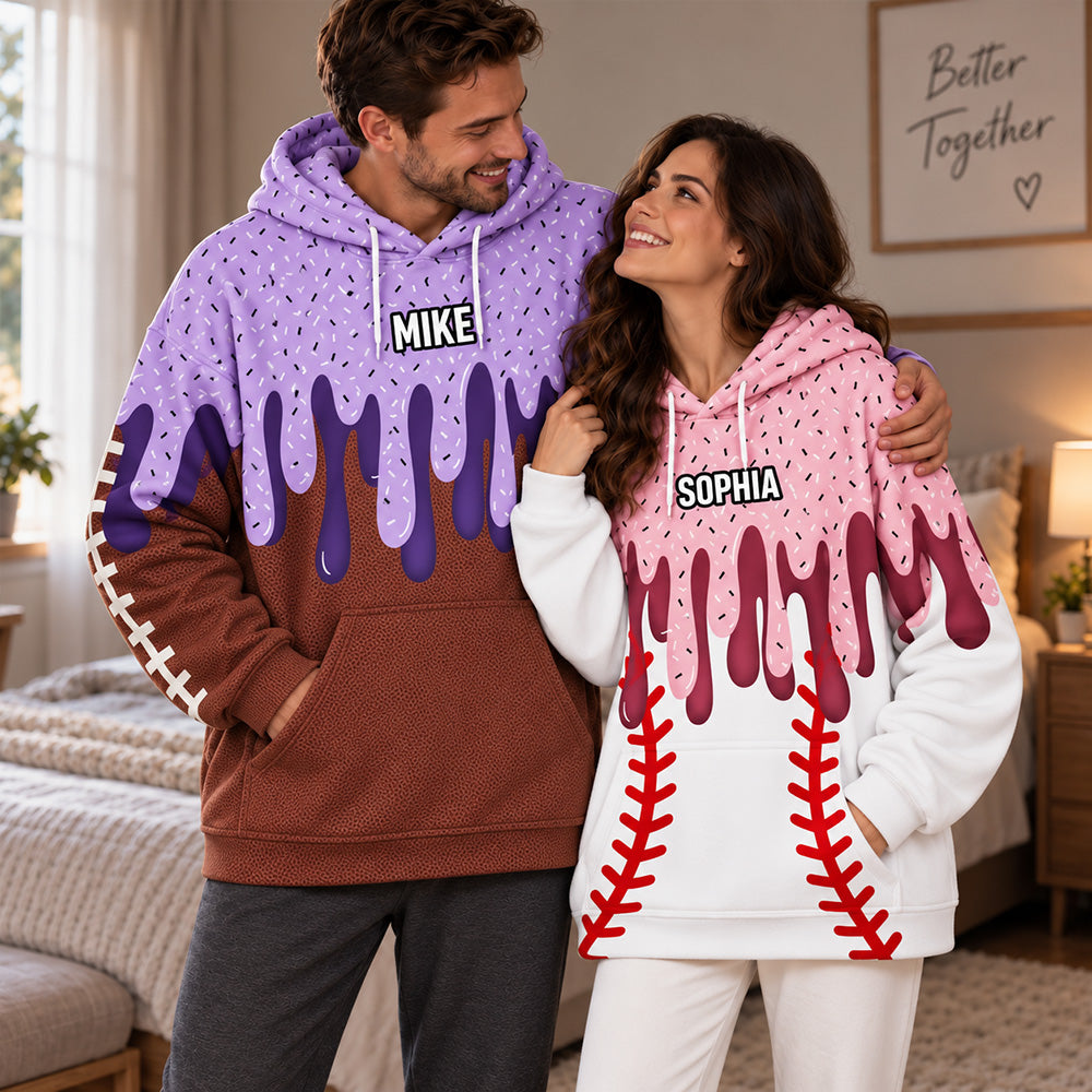 Personalized Ice Cream Drip Sports Hoodie Custom Baseball Softball Soccer Football Basketball Hockey Pullover Gift for Athletes Sports Fans