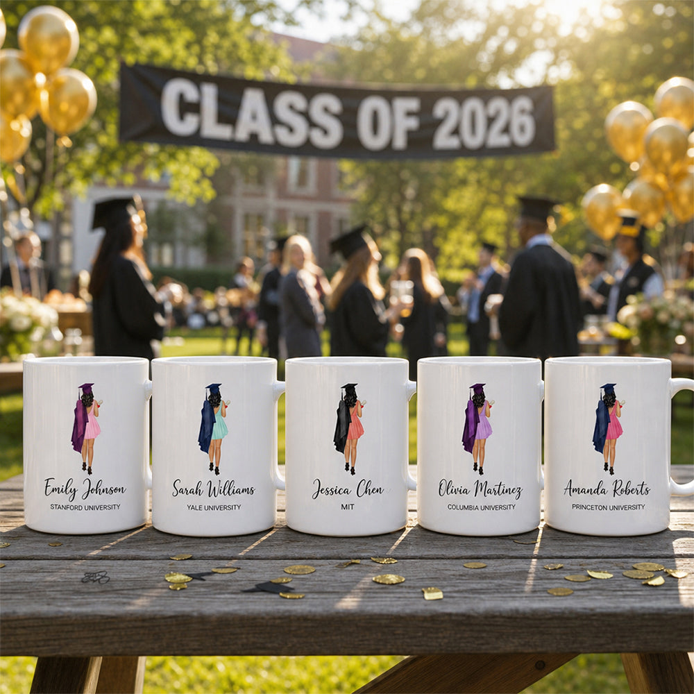 Personalized Illustration Graduation Mug for Class of 2026 11oz Ceramic Custom Portrait