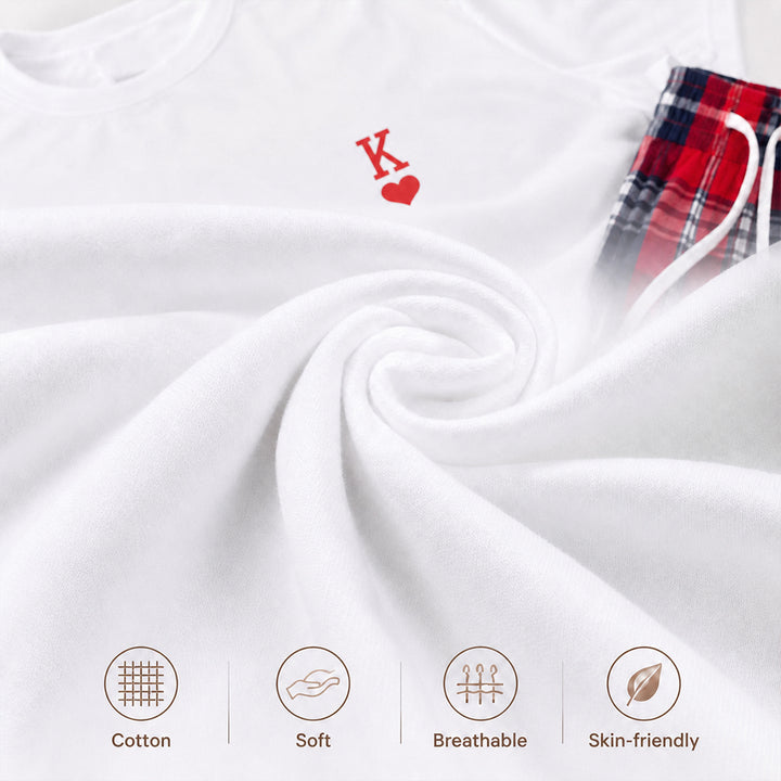 Personalized King and Queen Matching Pajamas Custom Romantic Plaid Couple Lounge Wear Set Anniversary Gift Newlyweds