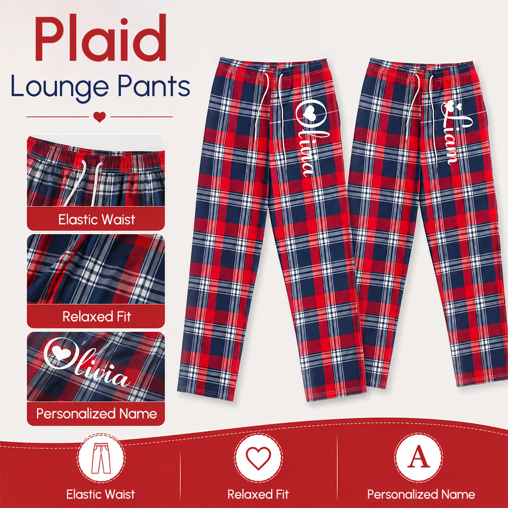Personalized King and Queen Matching Pajamas Custom Romantic Plaid Couple Lounge Wear Set Anniversary Gift Newlyweds