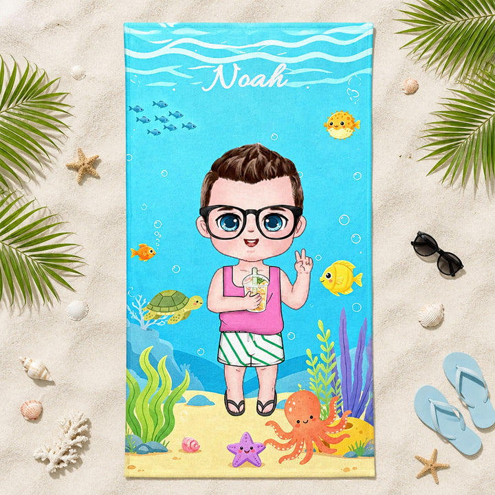 Personalized Marine Theme Beach Towel Birthday Summer Vacation Accessories Gift