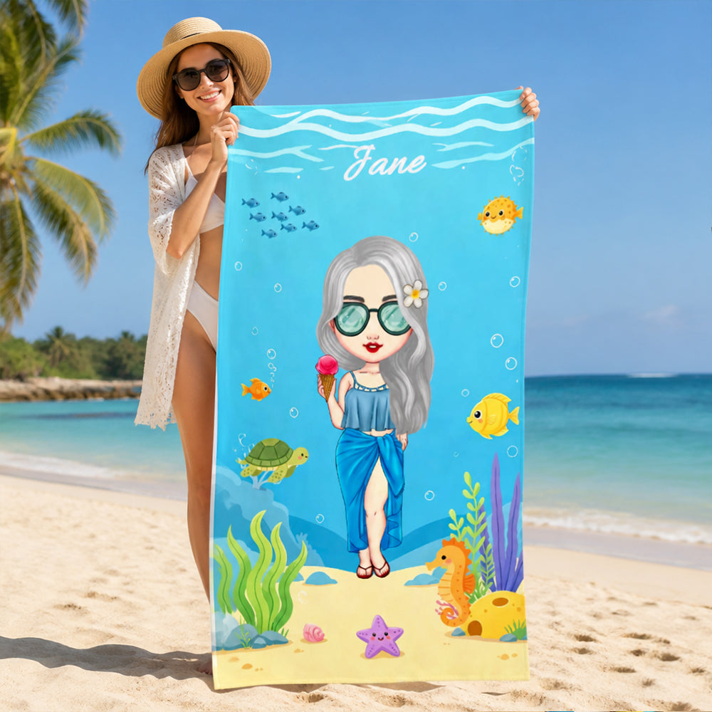 Personalized Marine Theme Beach Towel Birthday Summer Vacation Accessories Gift