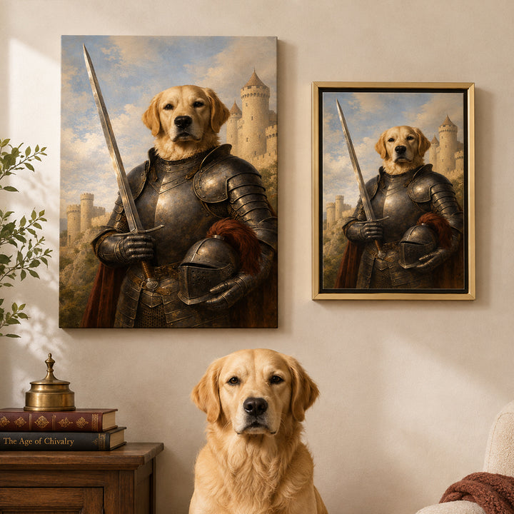 Personalized Medieval Knight Pet Portrait Canvas Custom Renaissance Style Dog Cat Wall Art Unique Memorial Gift for Pet Lovers Owners