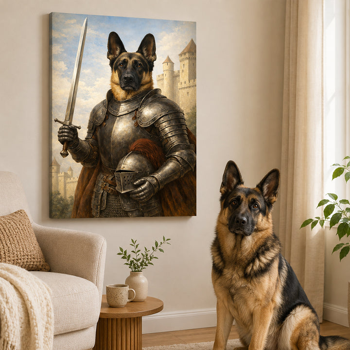 Personalized Medieval Knight Pet Portrait Canvas Custom Renaissance Style Dog Cat Wall Art Unique Memorial Gift for Pet Lovers Owners