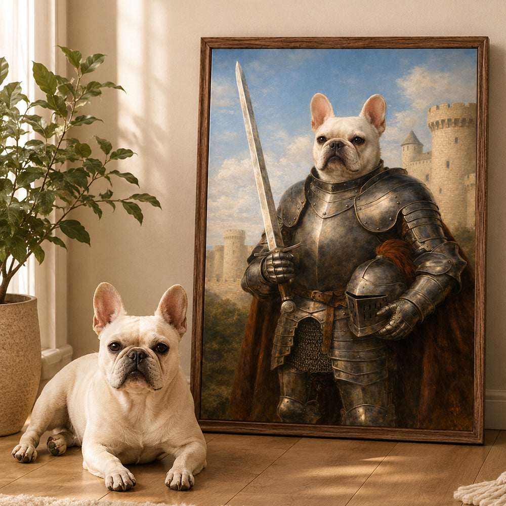 Personalized Medieval Knight Pet Portrait Canvas Custom Renaissance Style Dog Cat Wall Art Unique Memorial Gift for Pet Lovers Owners