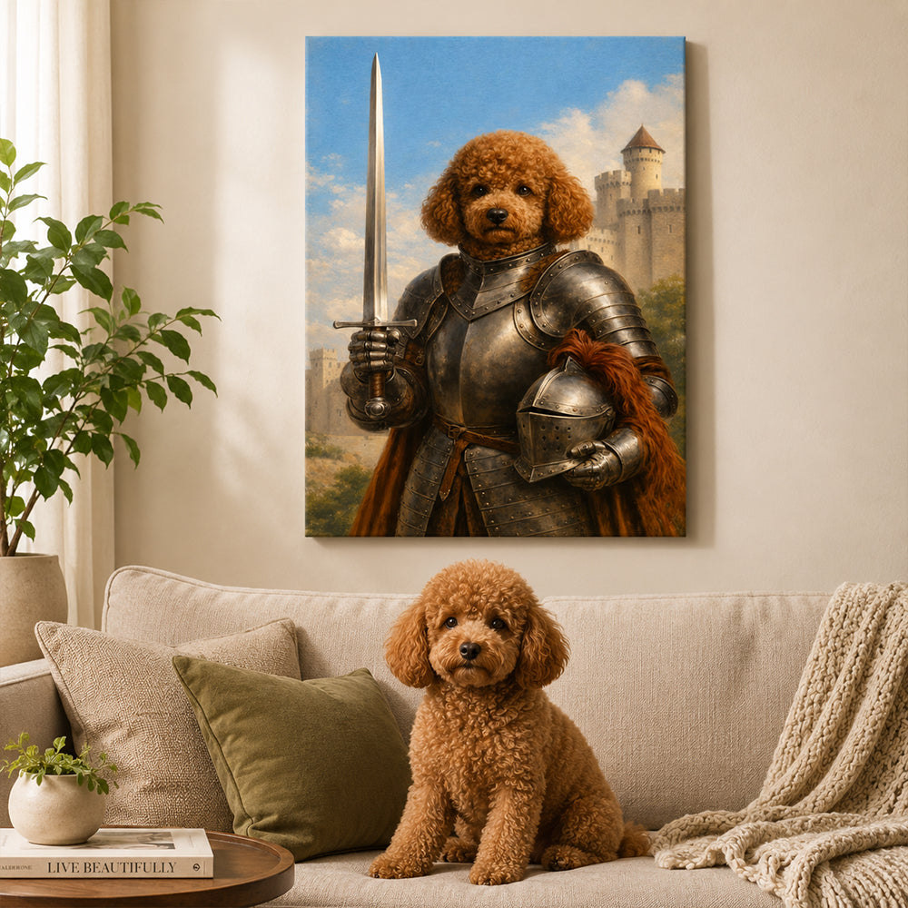Personalized Medieval Knight Pet Portrait Canvas Custom Renaissance Style Dog Cat Wall Art Unique Memorial Gift for Pet Lovers Owners