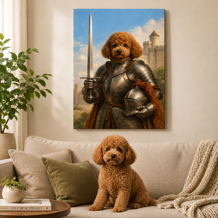 Personalized Medieval Knight Pet Portrait Canvas Custom Renaissance Style Dog Cat Wall Art Unique Memorial Gift for Pet Lovers Owners