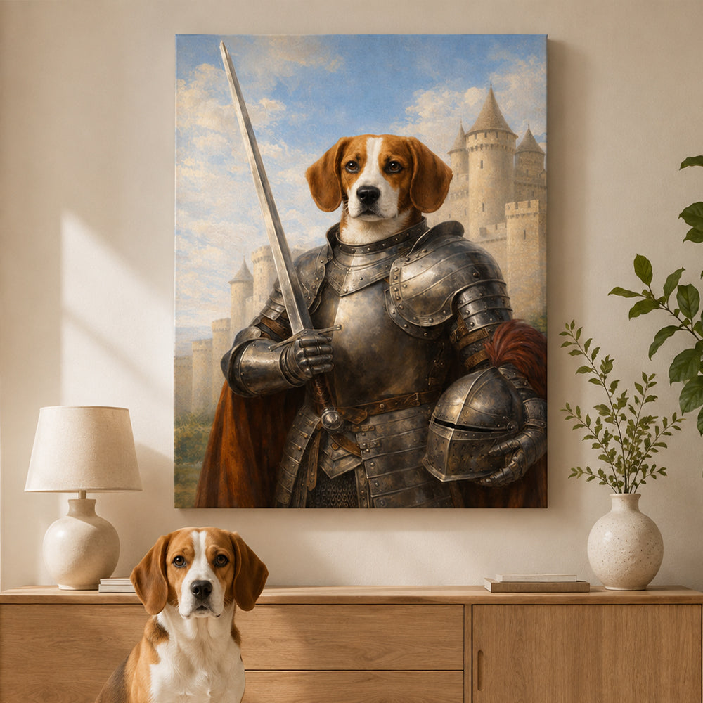 Personalized Medieval Knight Pet Portrait Canvas Custom Renaissance Style Dog Cat Wall Art Unique Memorial Gift for Pet Lovers Owners