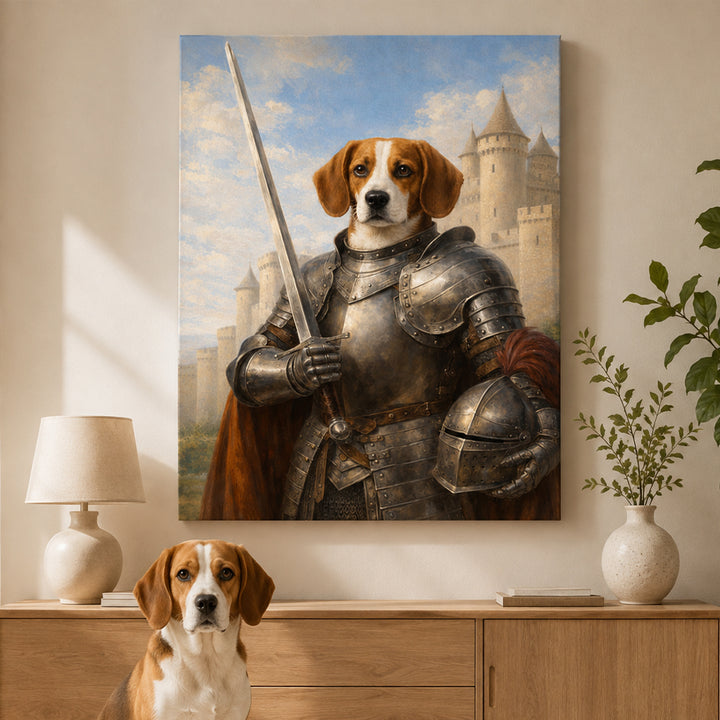 Personalized Medieval Knight Pet Portrait Canvas Custom Renaissance Style Dog Cat Wall Art Unique Memorial Gift for Pet Lovers Owners