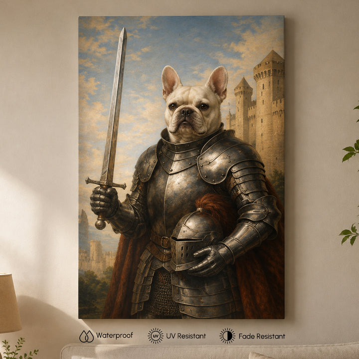 Personalized Medieval Knight Pet Portrait Canvas Custom Renaissance Style Dog Cat Wall Art Unique Memorial Gift for Pet Lovers Owners