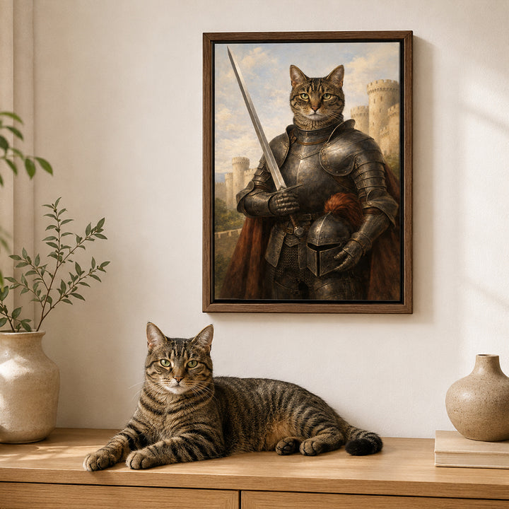 Personalized Medieval Knight Pet Portrait Canvas Custom Renaissance Style Dog Cat Wall Art Unique Memorial Gift for Pet Lovers Owners