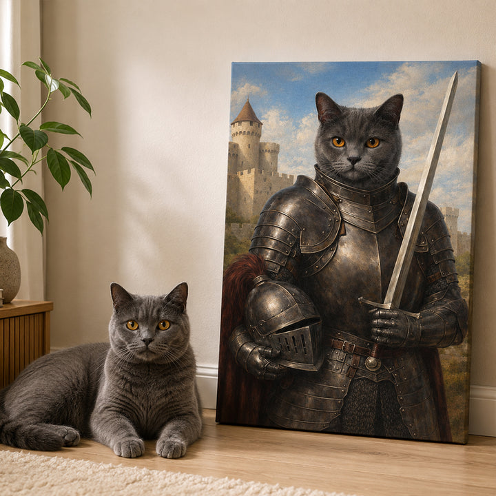 Personalized Medieval Knight Pet Portrait Canvas Custom Renaissance Style Dog Cat Wall Art Unique Memorial Gift for Pet Lovers Owners