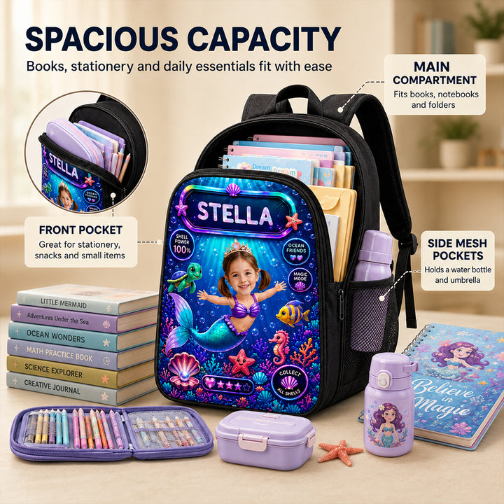 Personalized Mermaid With Big Dreams Custom Photo and Name School Bag Back to School Birthday Gift for Girls and Kids