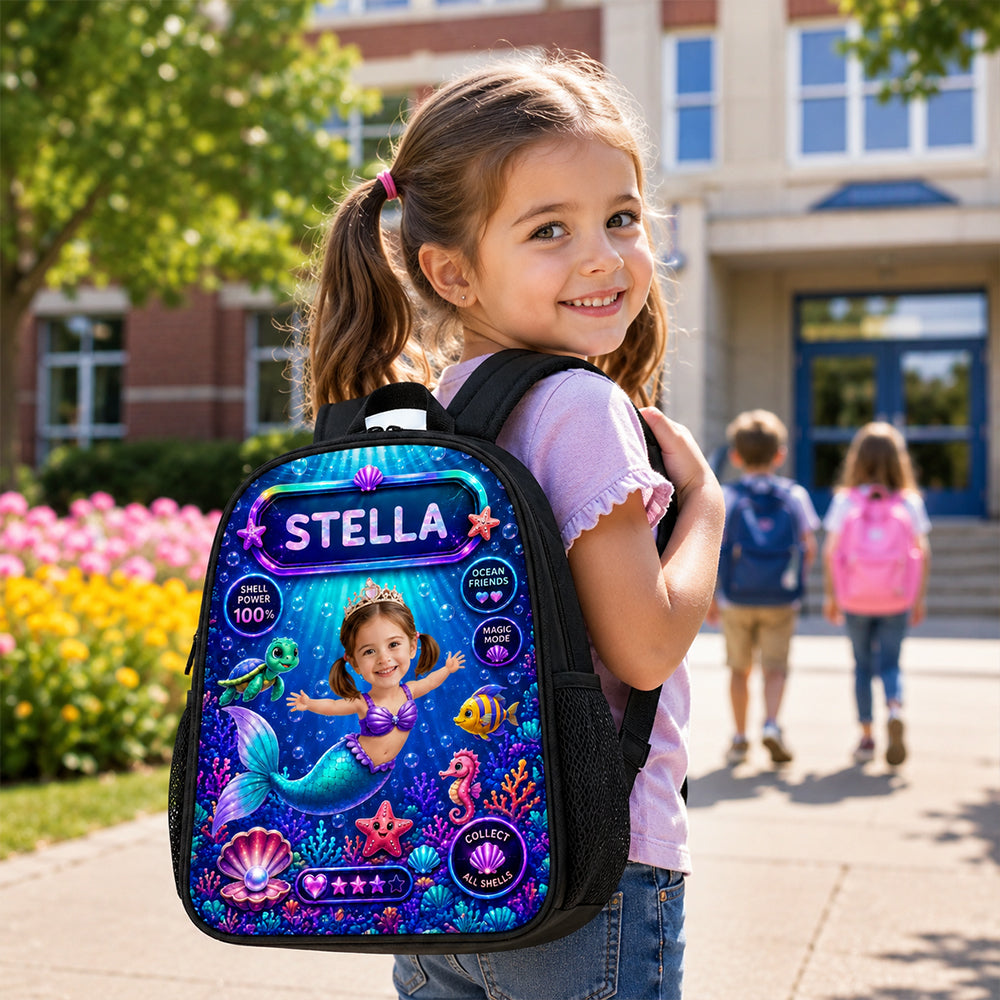 Personalized Mermaid With Big Dreams Custom Photo and Name School Bag Back to School Birthday Gift for Girls and Kids