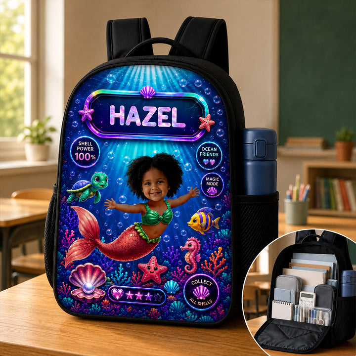 Personalized Mermaid With Big Dreams Custom Photo and Name School Bag Back to School Birthday Gift for Girls and Kids