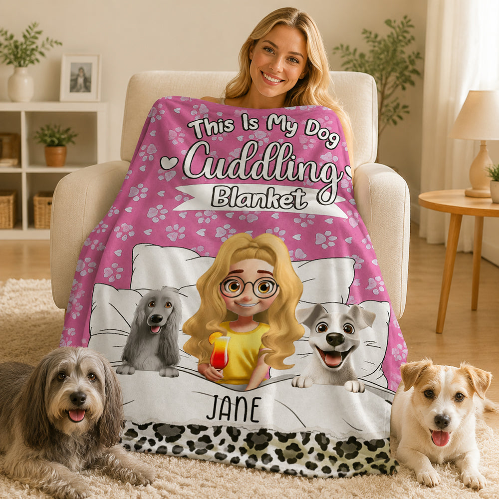 Personalized My Dog Cuddling Flannel Blanket with Name Birthday Gift