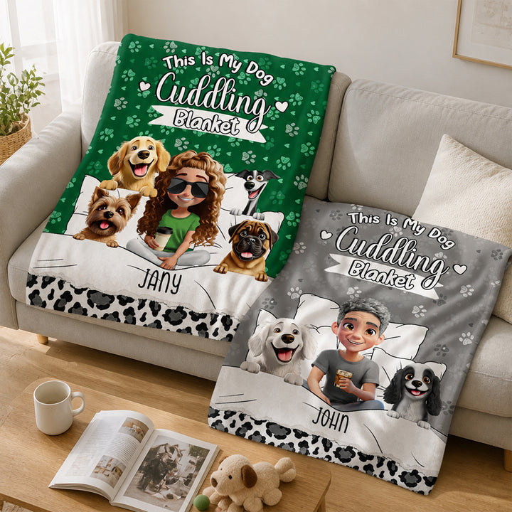 Personalized My Dog Cuddling Flannel Blanket with Name Birthday Gift