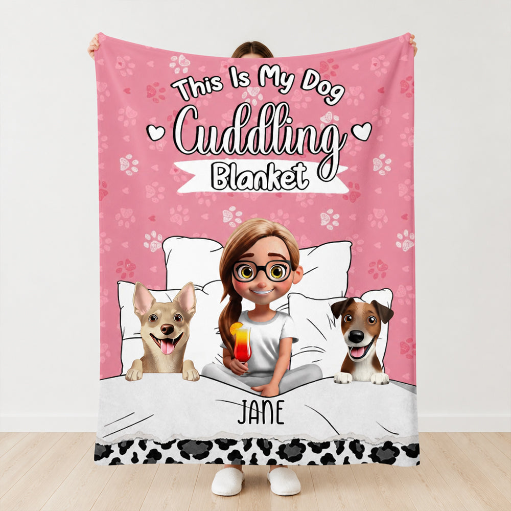 Personalized My Dog Cuddling Flannel Blanket with Name Birthday Gift