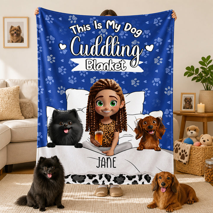 Personalized My Dog Cuddling Flannel Blanket with Name Birthday Gift