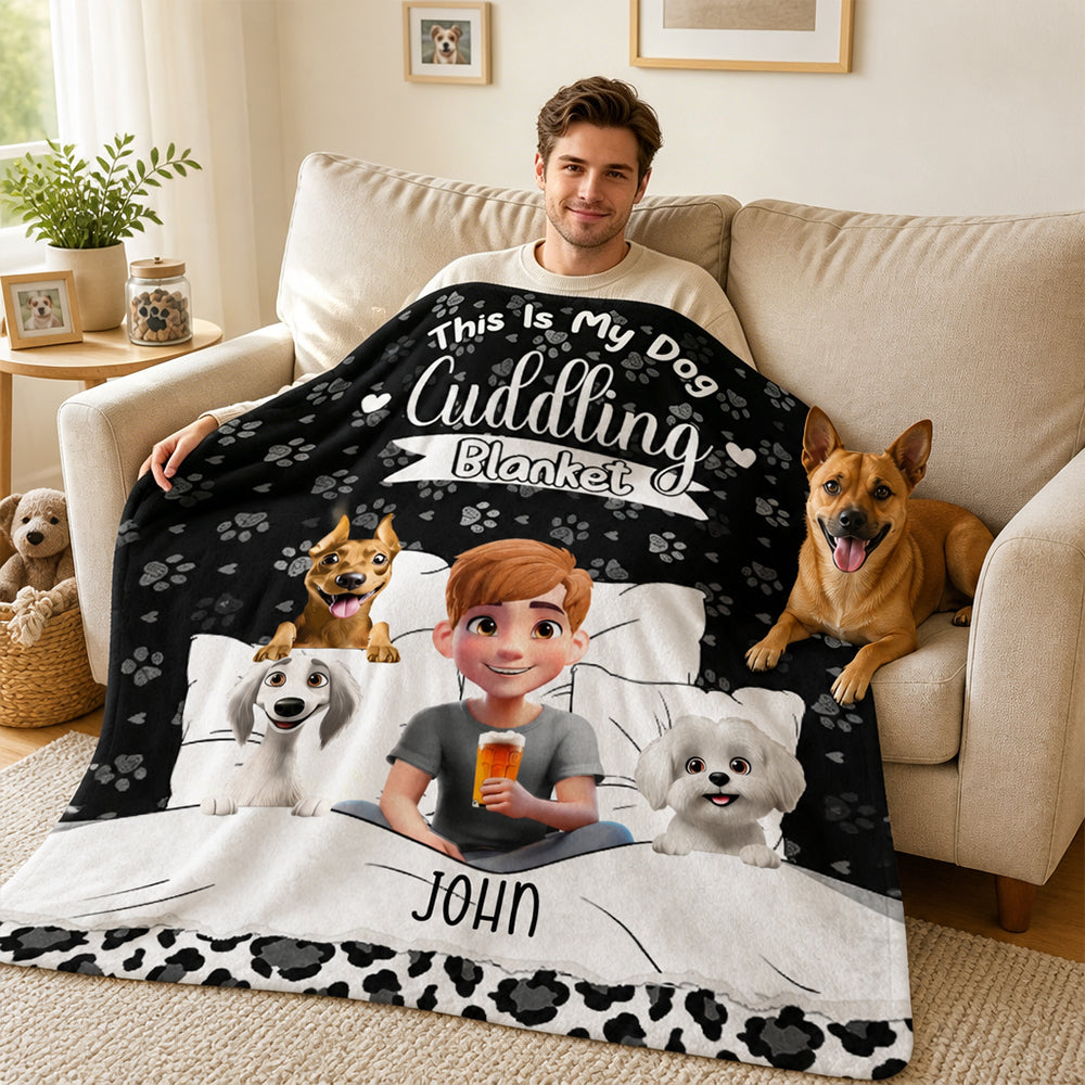 Personalized My Dog Cuddling Flannel Blanket with Name Birthday Gift