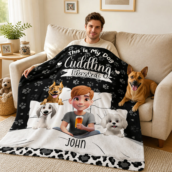 Personalized My Dog Cuddling Flannel Blanket with Name Birthday Gift