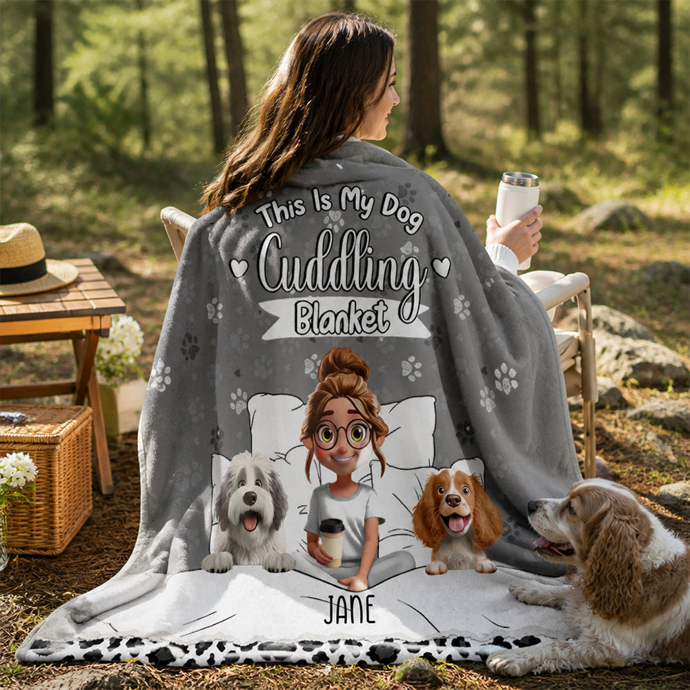 Personalized My Dog Cuddling Flannel Blanket with Name Birthday Gift