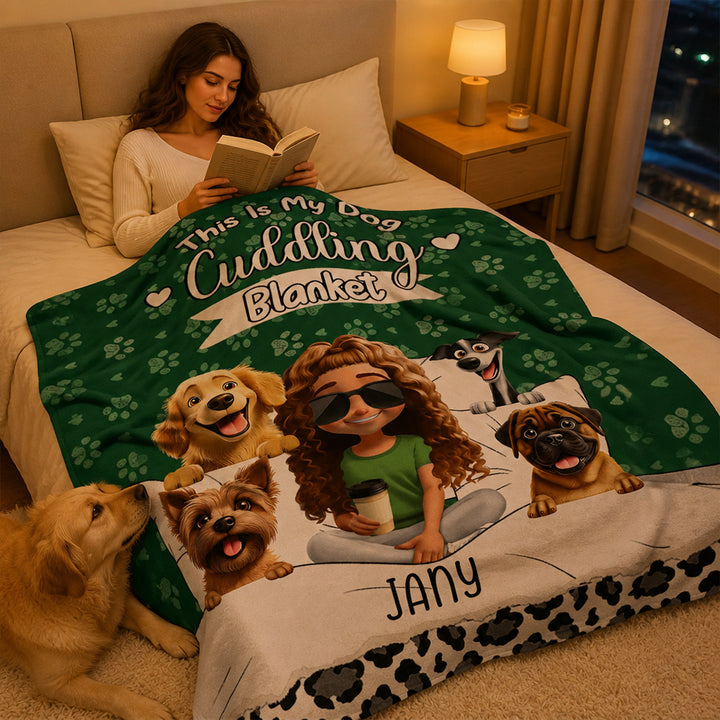 Personalized My Dog Cuddling Flannel Blanket with Name Birthday Gift