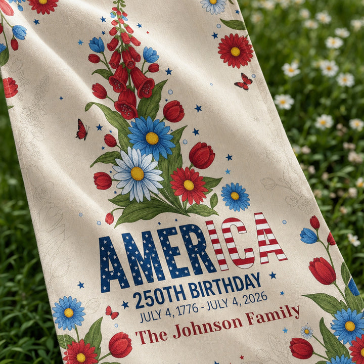 Personalized Patriotic Flower America 250th Birthday Garden Flag Independence Day Garden Flag House Decor Gift
