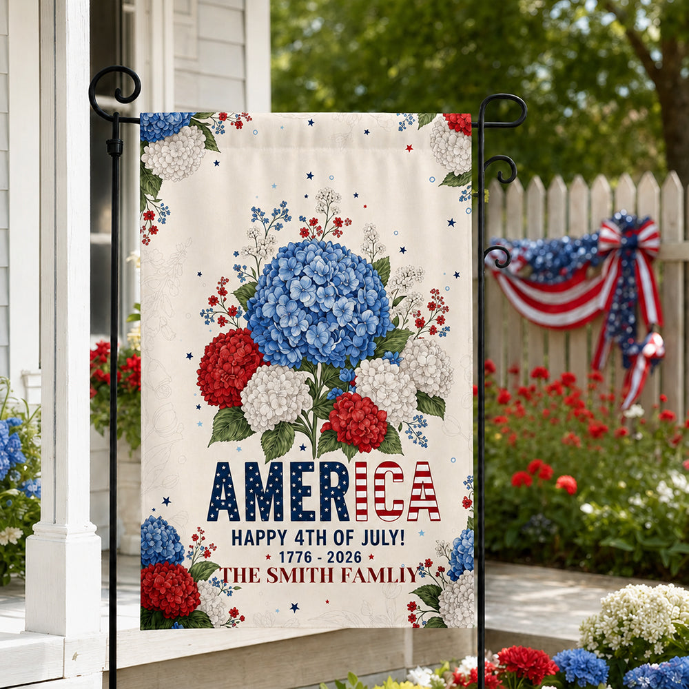 Personalized Patriotic Flower America 250th Birthday Garden Flag Independence Day Garden Flag House Decor Gift