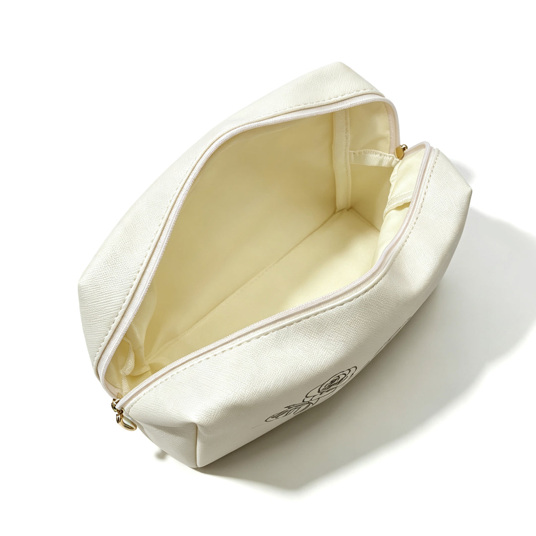 Personalized Pearl Effect Birth Flower Makeup Bag Custom Name Initial Monogram Cosmetic Mother&