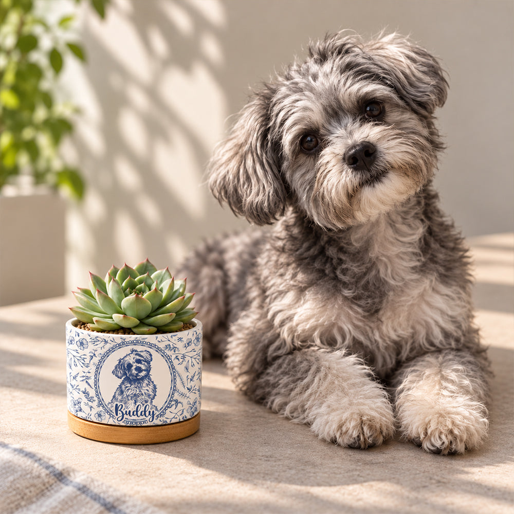 Personalized Pencil Sketch Pet Portrait Ceramic Plant Pot with Custom Photo Toile Design Pet Memorial Gift for Dog Cat Lovers