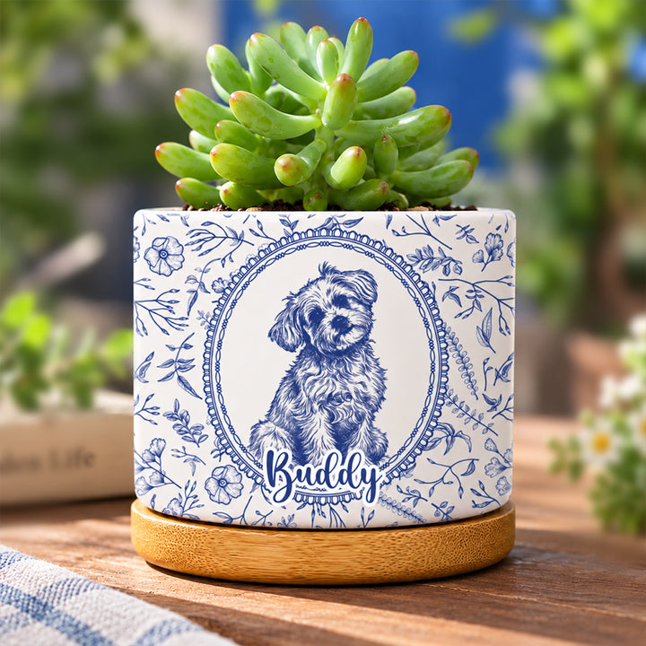 Personalized Pencil Sketch Pet Portrait Ceramic Plant Pot with Custom Photo Toile Design Pet Memorial Gift for Dog Cat Lovers
