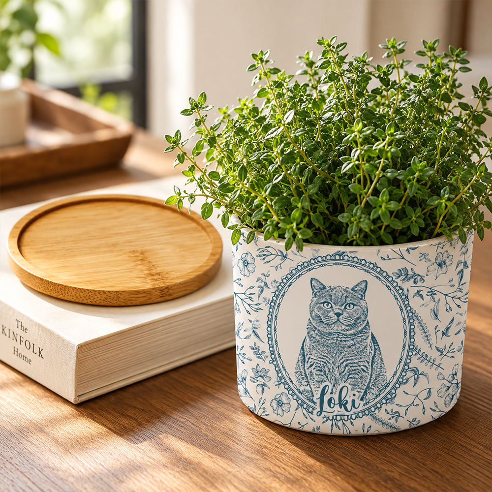 Personalized Pencil Sketch Pet Portrait Ceramic Plant Pot with Custom Photo Toile Design Pet Memorial Gift for Dog Cat Lovers