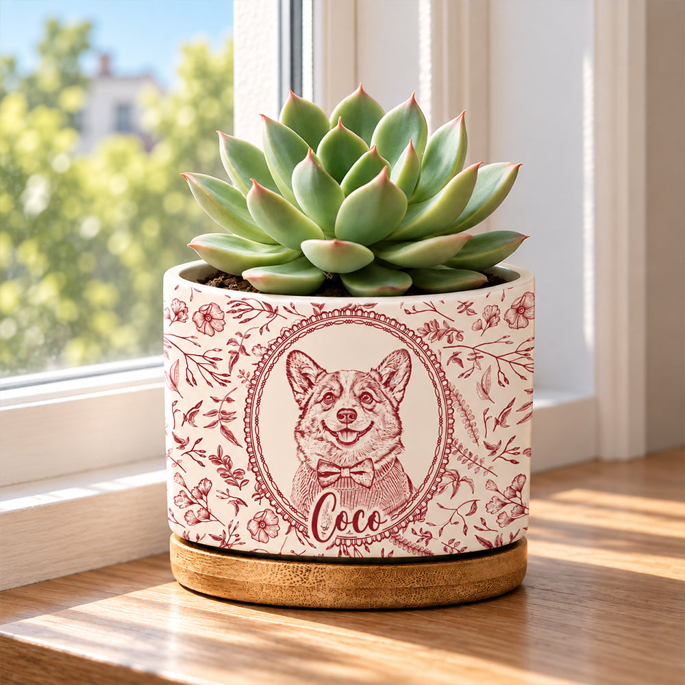 Personalized Pencil Sketch Pet Portrait Ceramic Plant Pot with Custom Photo Toile Design Pet Memorial Gift for Dog Cat Lovers