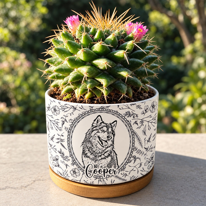 Personalized Pencil Sketch Pet Portrait Ceramic Plant Pot with Custom Photo Toile Design Pet Memorial Gift for Dog Cat Lovers