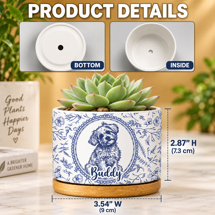 Personalized Pencil Sketch Pet Portrait Ceramic Plant Pot with Custom Photo Toile Design Pet Memorial Gift for Dog Cat Lovers