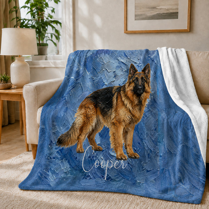 Personalized Pet Blanket Custom Oil Painting Style Pet Portrait with Name Photo Upload Sherpa or Flannel Throw Blanket Pet Memorial Gift for Pet Lovers