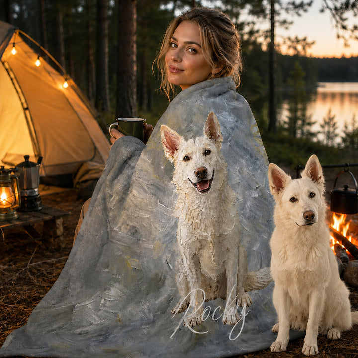 Personalized Pet Blanket Custom Oil Painting Style Pet Portrait with Name Photo Upload Sherpa or Flannel Throw Blanket Pet Memorial Gift for Pet Lovers