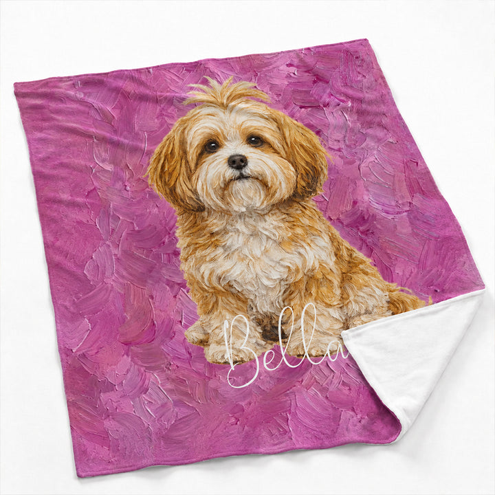 Personalized Pet Blanket Custom Oil Painting Style Pet Portrait with Name Photo Upload Sherpa or Flannel Throw Blanket Pet Memorial Gift for Pet Lovers