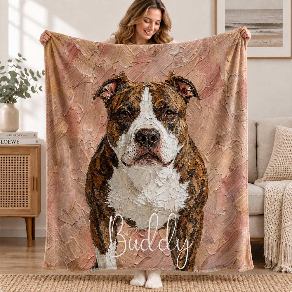 Personalized Pet Blanket Custom Oil Painting Style Pet Portrait with Name Photo Upload Sherpa or Flannel Throw Blanket Pet Memorial Gift for Pet Lovers